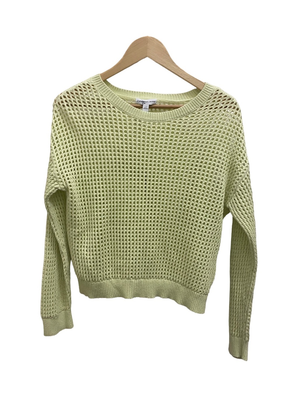 Calvin Klein Jeans | 🍋🟩 Light Lime Green Open-Weave 💯 Cotton Crewneck Sweater